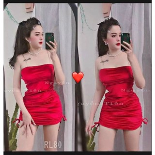 Đầm nhung 2 dây xích rút dây 2 bên hot tôn dáng