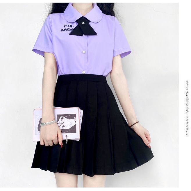 Bộ Đồng Phục Nữ Sinh Nhật Bản Màu Đen Chân Váy Ngắn Xếp Ly Dài Trung Bình _ MeiJ Store