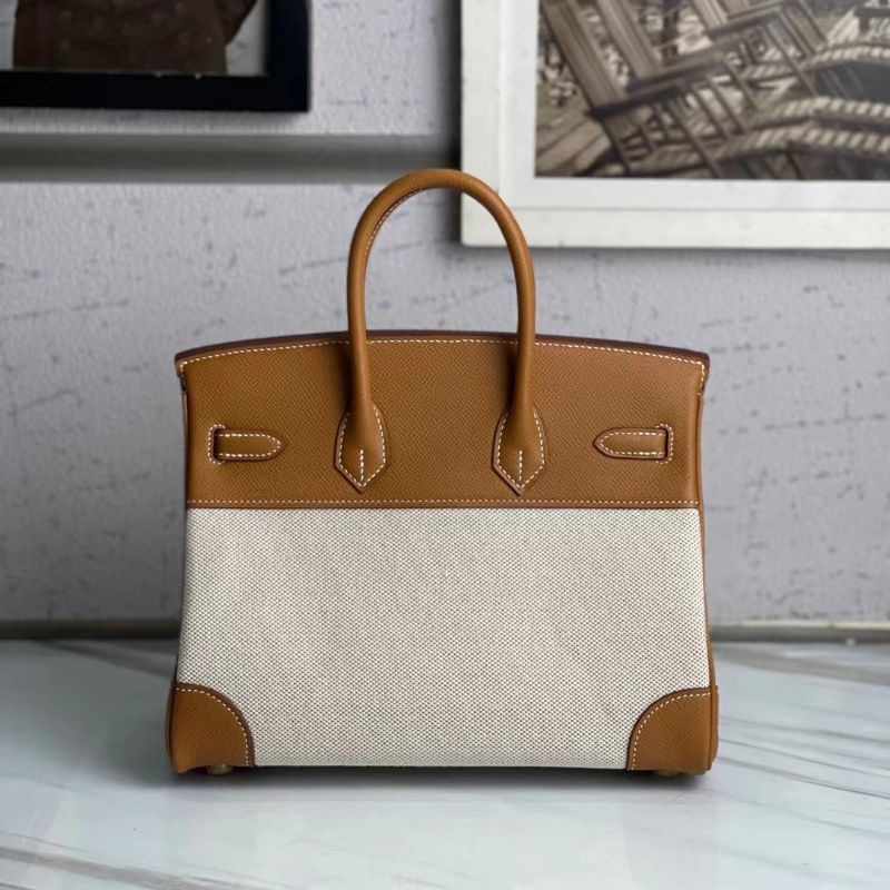 Túi Xách HM Birkin da pháp kết hợp vải canvas