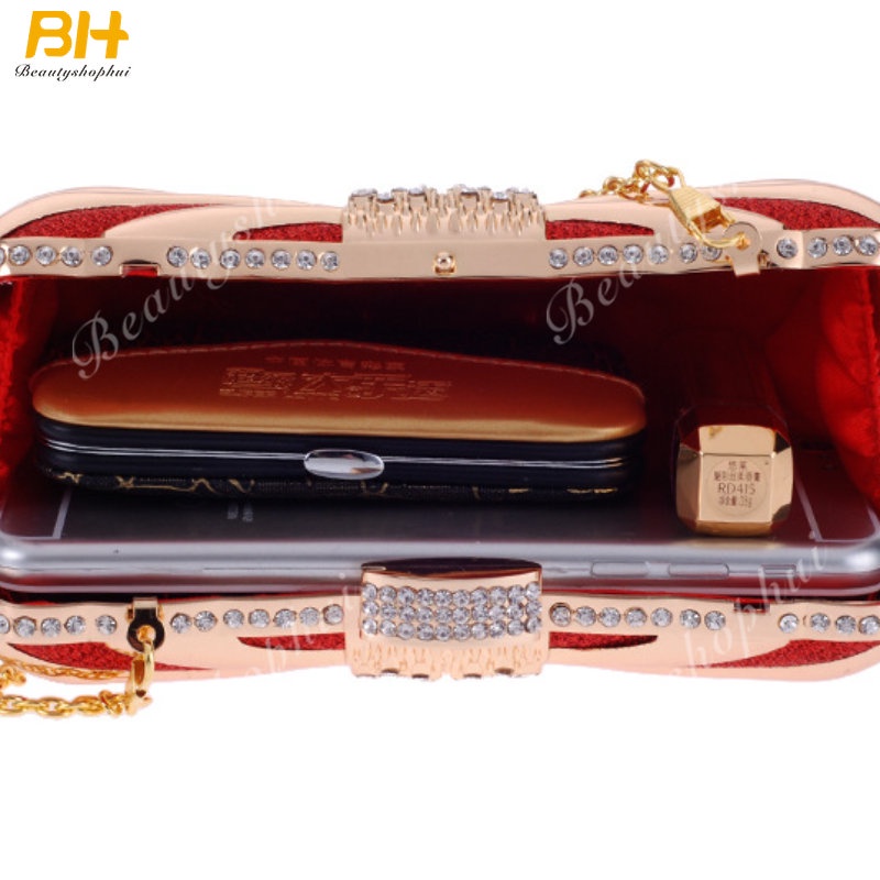 Ví Cầm Tay Dáng Vuông Nhỏ Đính Đá Bằng Hợp Kim Phong Cách Âu Mỹ Sang Trọng Cho Nữ