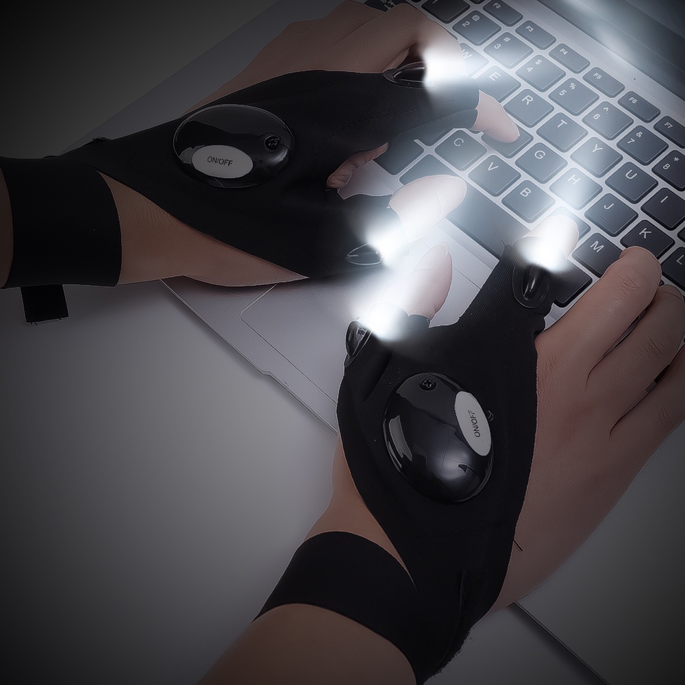 Găng Tay Câu Cá / Cắm Trại Ban Đêm Không Ngón Chống Thấm Nước Có Đèn LED Sạc USB