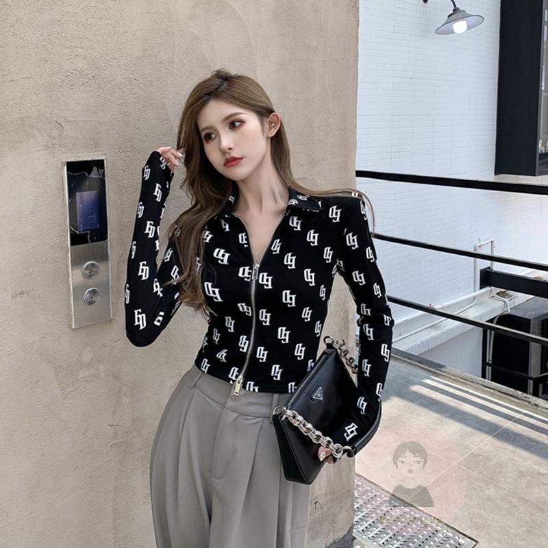 Áo Thun Dài Tay Khóa Kéo Trước Thời Trang Nữ