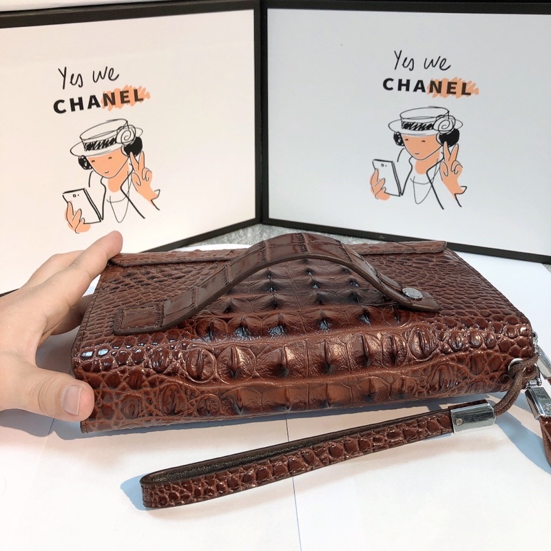 Ví Da Cầm Tay Bản 2 Khóa Chất Da Bò Dập vân cá sấu cao cấp