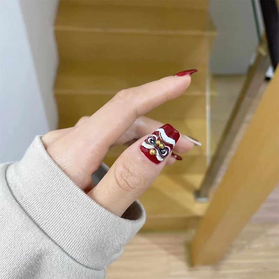 Miếng dán trang trí móng tay STZPRONAIL họa tiết sư tử năm mới dập nổi 5D phong cách Trung Hoa dễ thương