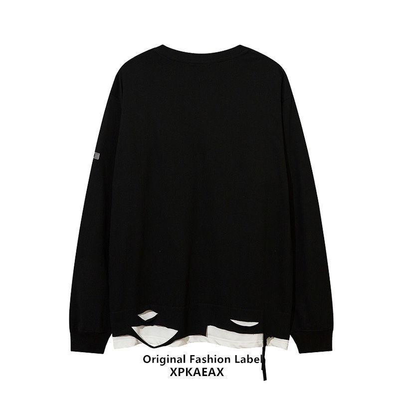 Áo Sweater Tay Dài Thiết Kế Rách Phối Dây Xích Phong Cách Hip Hop Âu Mỹ Cá Tính Cho Nam