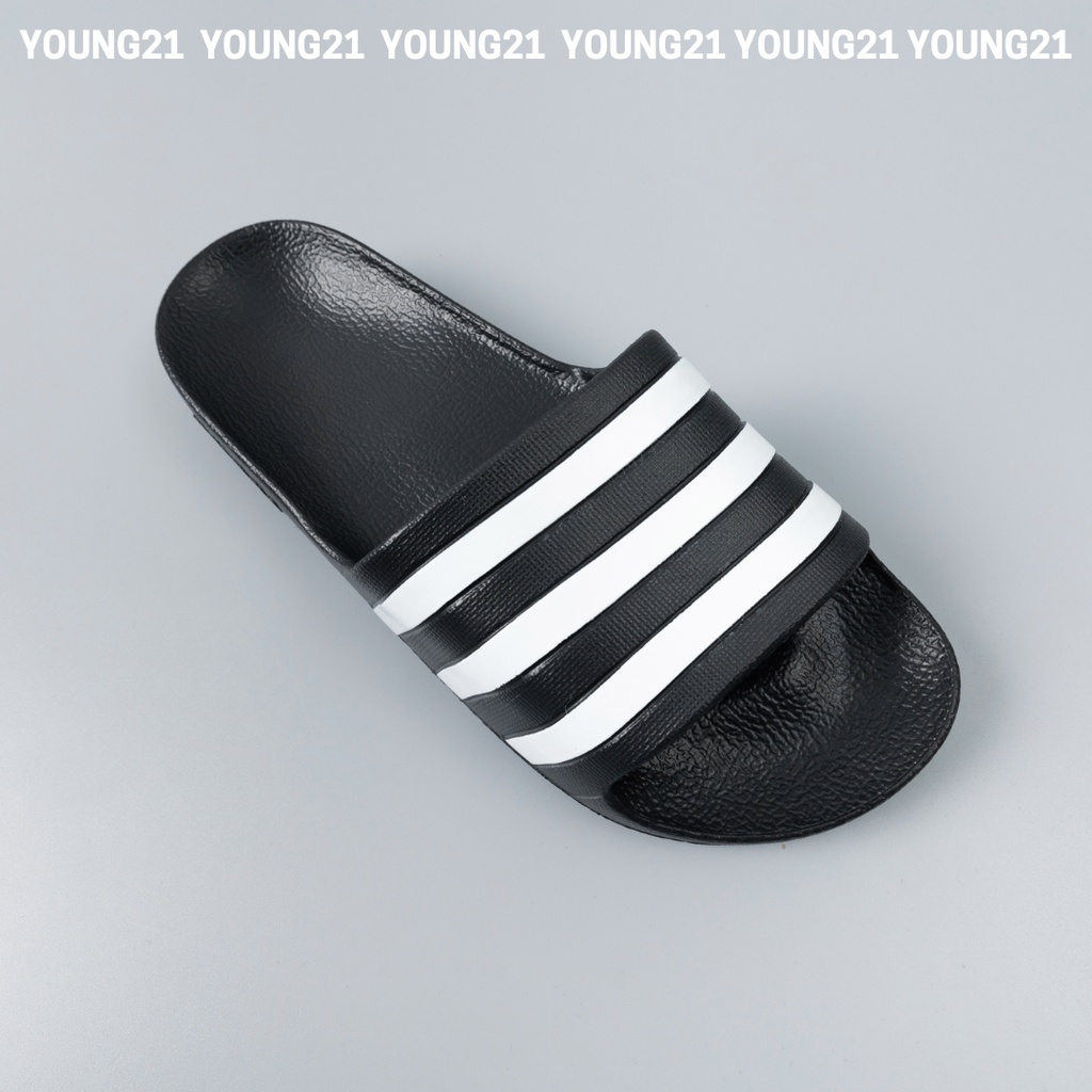 Dép cao su đúc nam nguyên khối siêu nhẹ chống thấm nước đen 3 vạch trắng full hộp