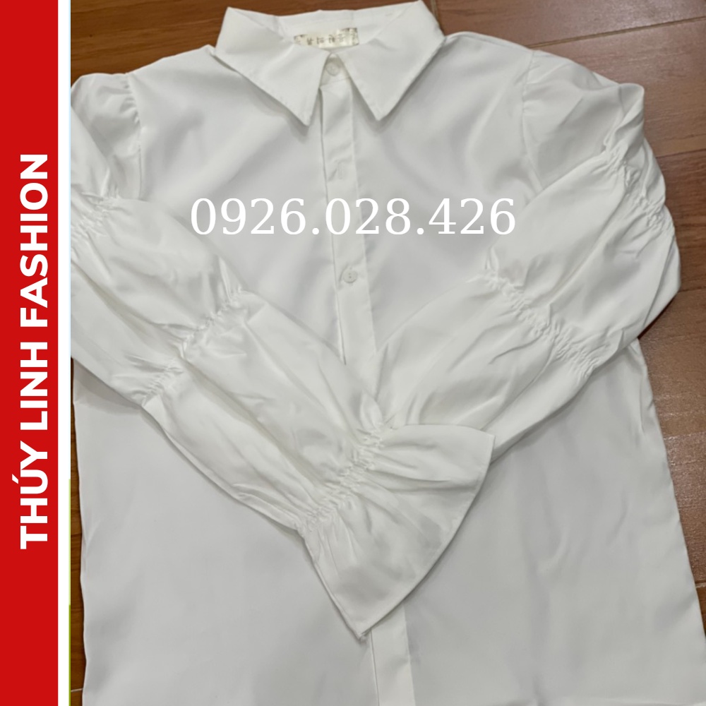 Áo sơ mi trắng tay dài bo chun, Áo sơ mi nữ công sở kiểu dáng thời trang công sở