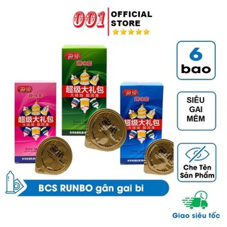  Bao cao su gai RUNBO, 4 trong 1 Gân - Gai - Bi - Râu tăng khoái cảm, kéo dài thời gian quan hệ | hộp 6