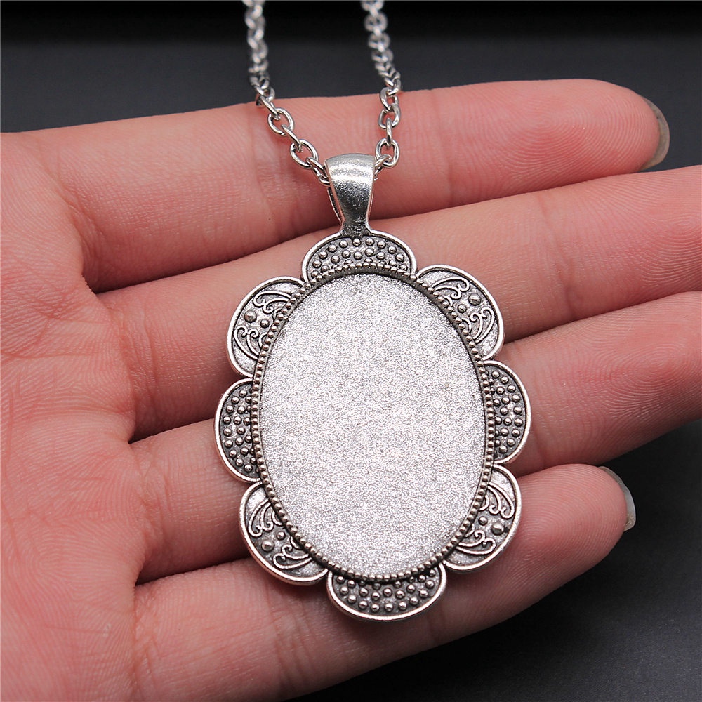 1 Dây Chuyền Mặt Oval Đế Đá Quý Hình Chữ Nhật Cho Nữ