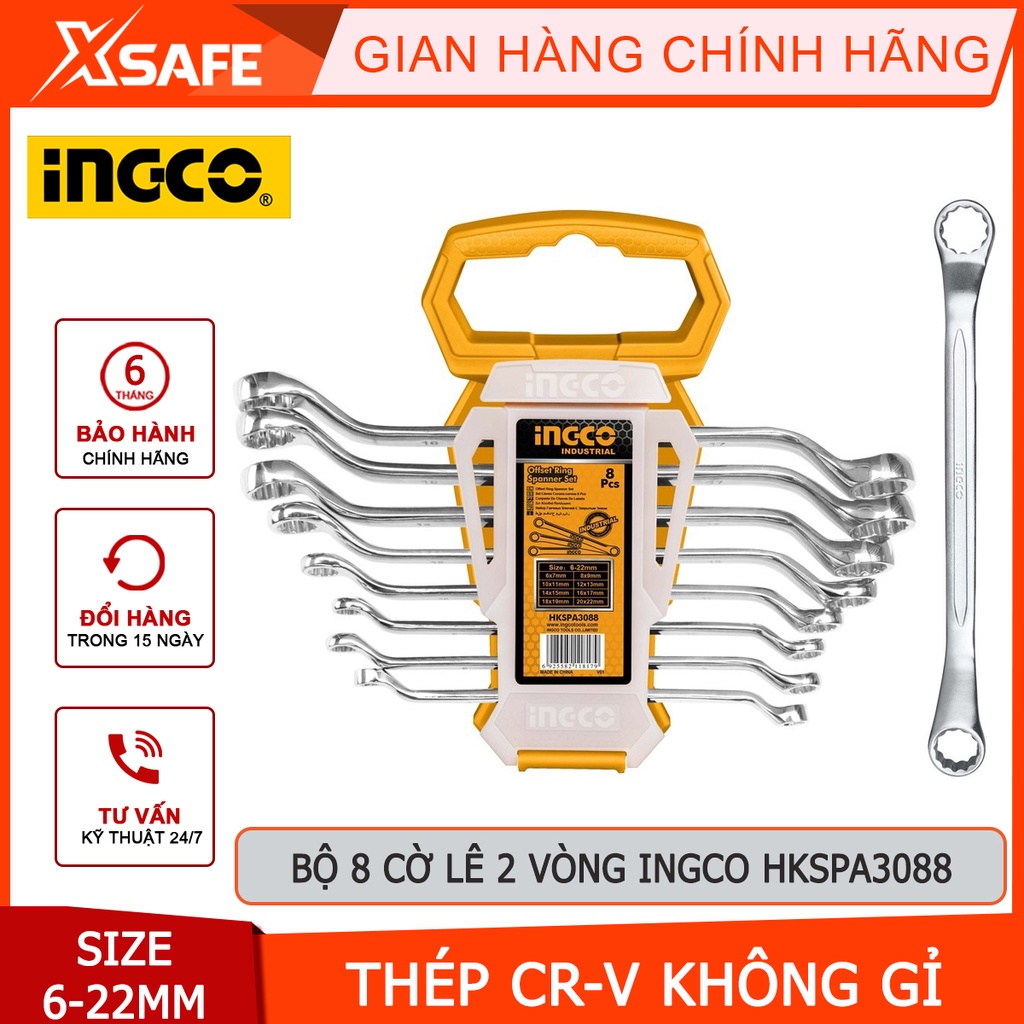 Bộ 8 cờ lê 2 vòng INGCO HKSPA3088 6-22mm dùng cho cơ khí mở bulong sửa chữa ô tô xe máy nhà cửa máy móc thiết bị