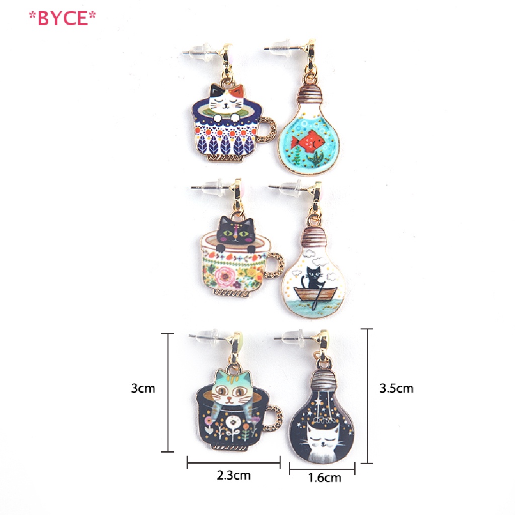 Khuyên Tai Dáng Dài Hình Mèo / Cốc Bóng Đèn Tráng Men Mới Cho Nữ