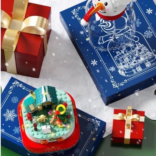 Bộ Đồ Chơi Lắp Ráp Ngôi nhà Noel Và Người Tuyết Kèm Đèn Led, Tự Xoay, Phát Nhạc
