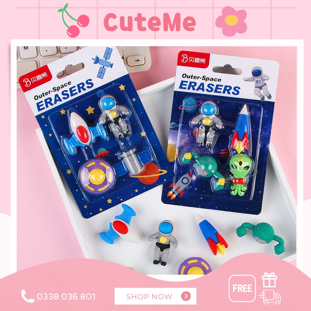 Set gôm tẩy xoá phi hành gia Cuteme quà tặng bé quà tặng học sinh
