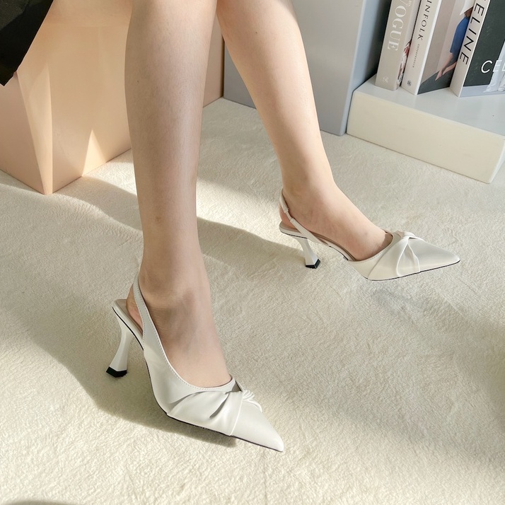 Giày siling back nữ khoét eo phối nơ xoắn 7cm thời trang MYSS - CG257