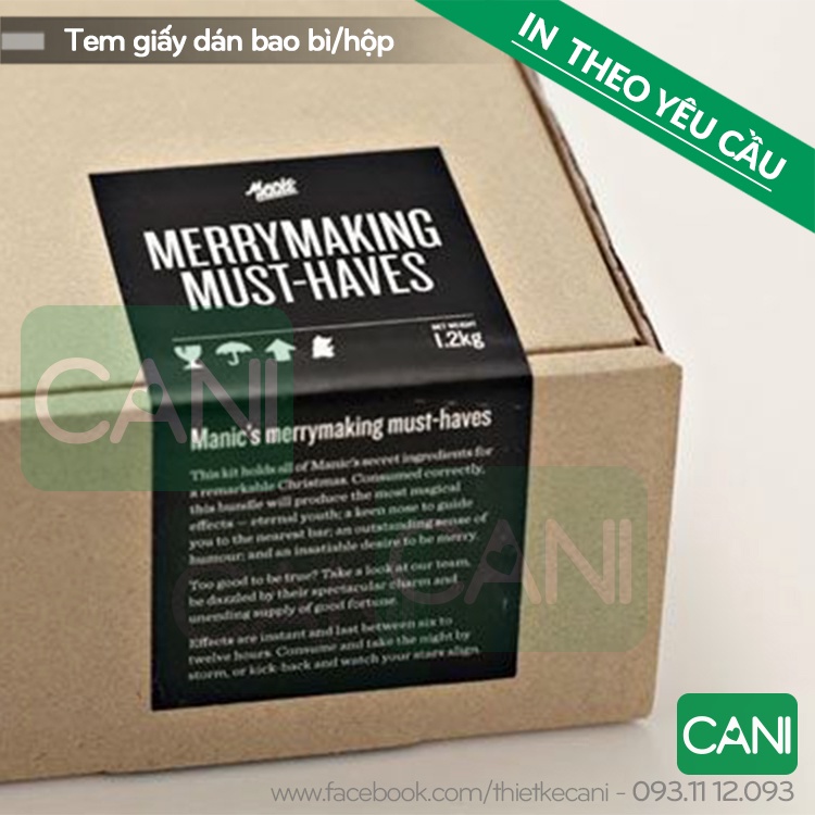 200c - 500c Tem giấy Decal dán hộp (Nền màu-Size lớn từ 6cm) In theo yêu cầu Sticker nhãn giấy niêm phong CANI