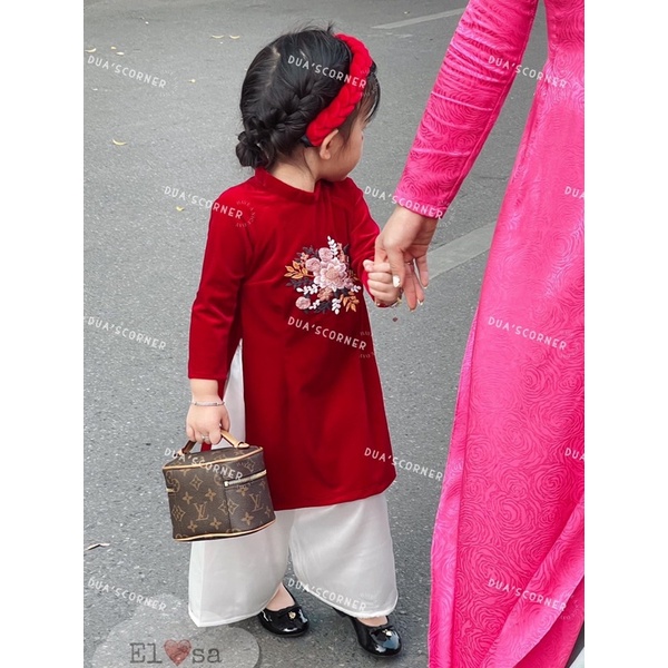 Áo dài THÊU HOA bé gái tặng bờm mã 82096