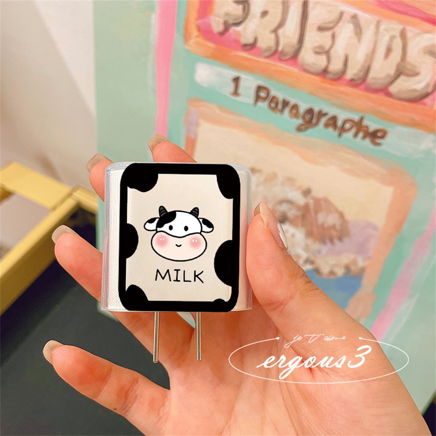 Vỏ Bảo Vệ Hộp Sạc Tai Nghe IPhone 13 12 11 Pro Max 18W 20W Bằng Silicon Mềm Hình Bò Sữa Mặt Cười Dễ Thương