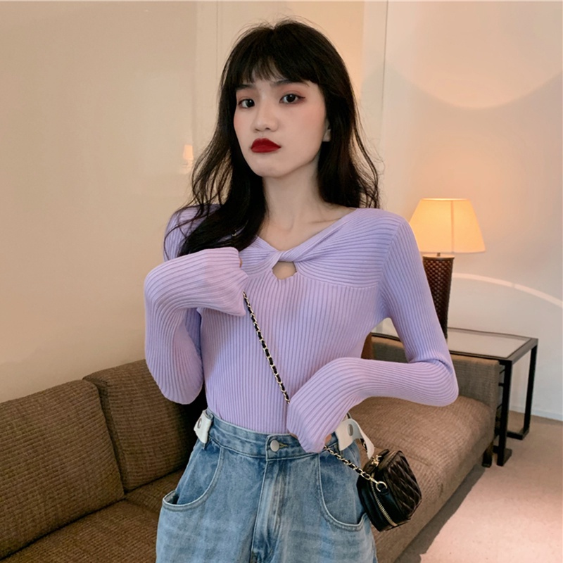 IELGY Áo sweater Dệt Kim Cổ Chữ v Thiết Kế Độc Đáo Cho Nữ