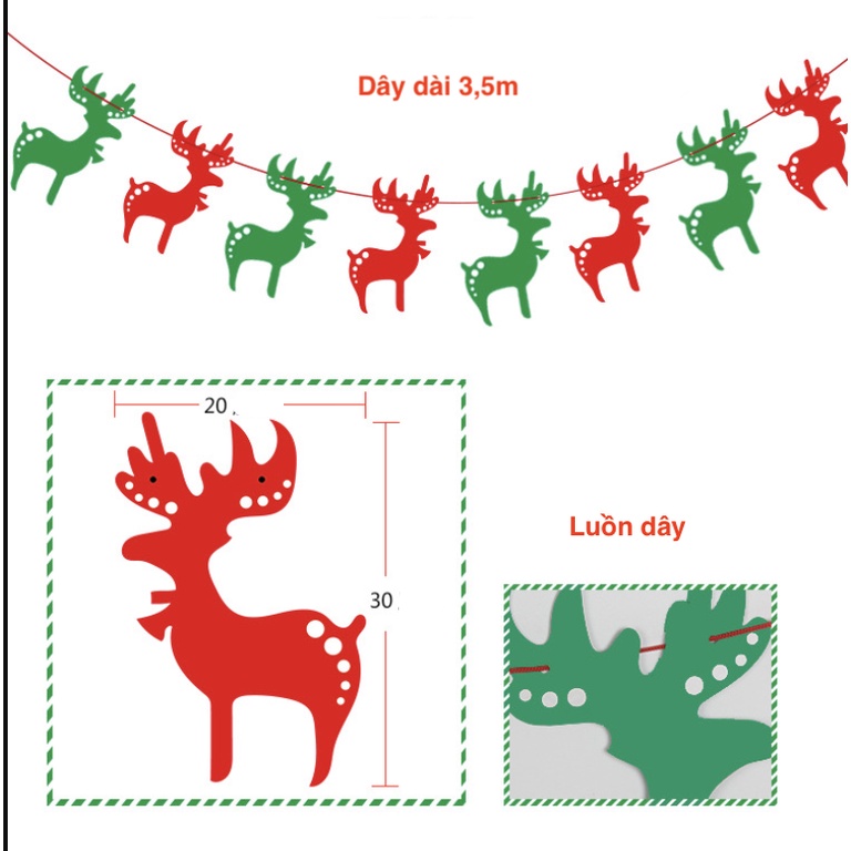 Đồ Trang Trí Noel Dây cờ treo trang trí Giáng Sinh Dây Chữ Giáng Sinh trang trí 3m