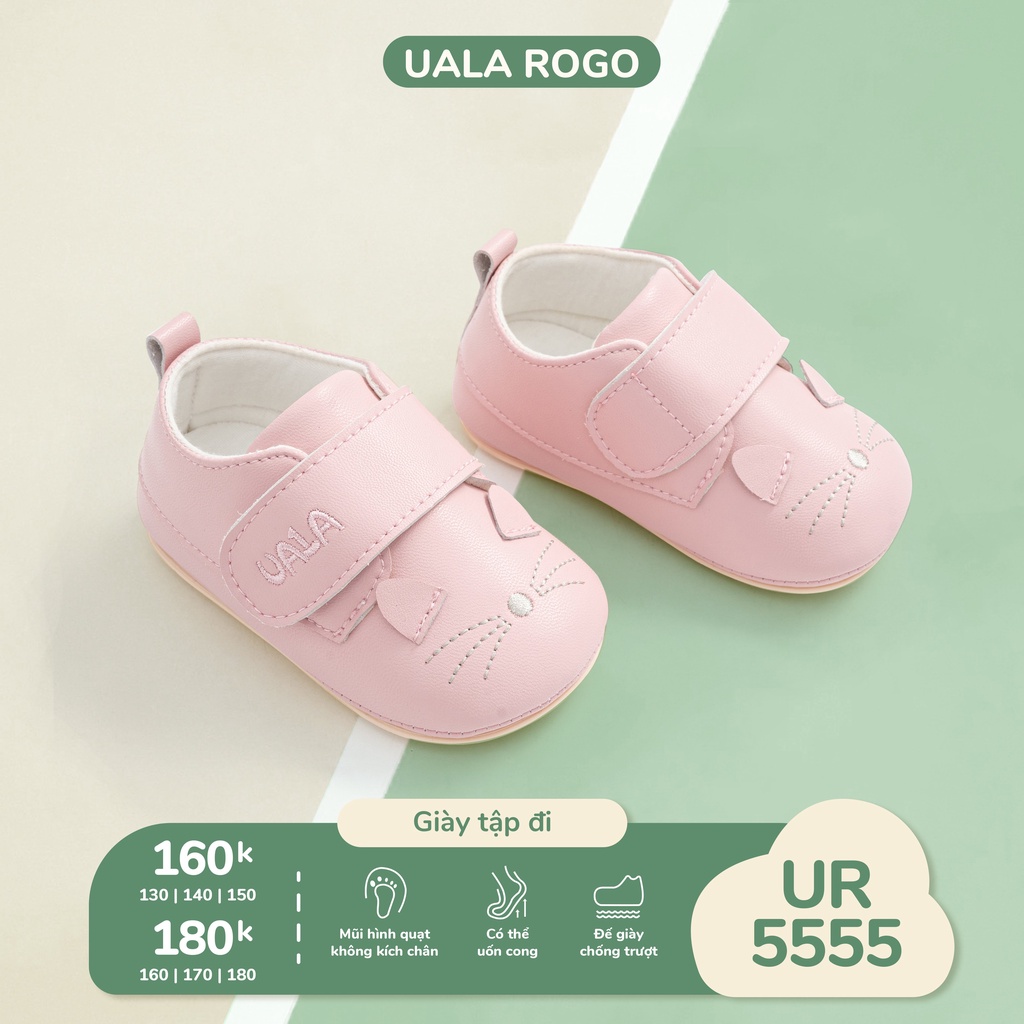 Giầy Tập Đi UalaRogo Cho Bé Gái Khoá Dán Đế Cao Su Non hình thỏ, mèo dễ thương
