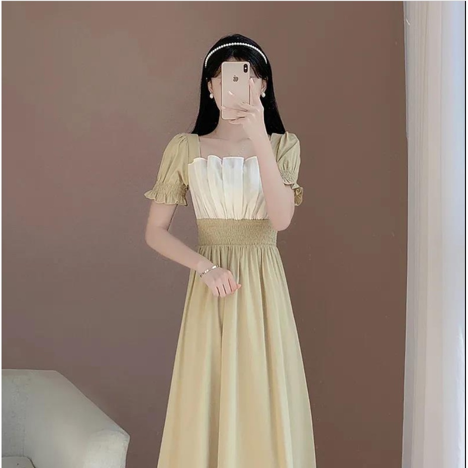 Đầm Dáng Chữ a Cổ Thủy Thủ Chiết Eo Phong Cách Hàn Quốc Ngọt Ngào