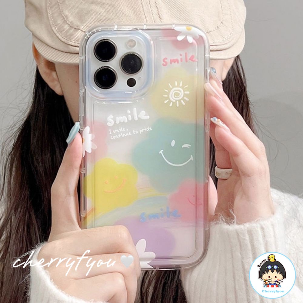 Ốp Điện Thoại TPU Mềm Trong Suốt Họa Tiết Hoa Mặt Cười Cho IPhone 11 12 13 14 Pro Max XS XR 7 8 Plus