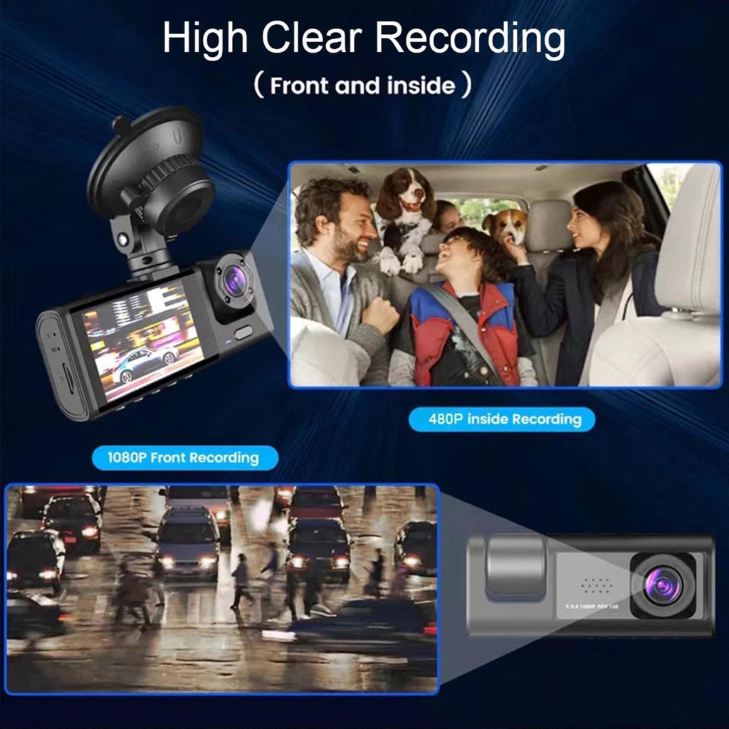 DVR Xe ô Tô 1080P Camera Hành Trình ống Kính Kép Phía Trước/phía Sau/video Bên Trong Phát Hiện Chuyển động 120 ° Tầm Nhìn Ban đêm Đầu Ghi Hình ô Tô Với Màn Hình LCD 2.0 Inch