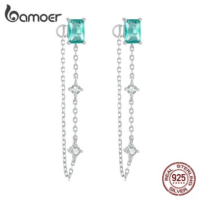 Bamoer Bông Tai Bạc 925 Đính Đá zircon Xanh Lá Đơn Giản Thời Trang Cho Nữ