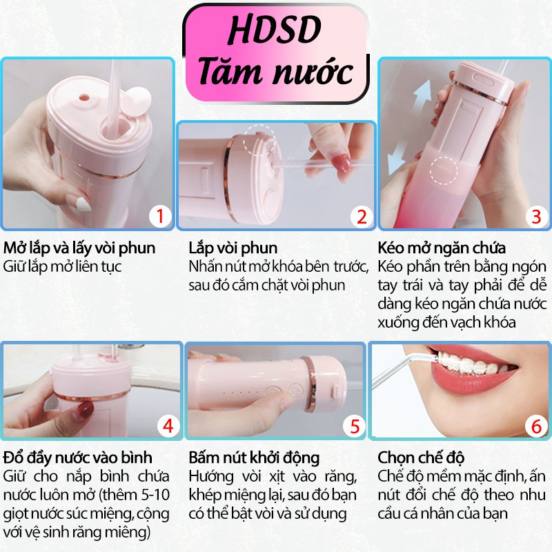 Máy tăm nước cầm tay TẶNG 4 ĐẦU Máy tăm nước nha khoa Siêu Sạch, Chăm Sóc Răng Miệng Sạch Sẽ Bảo Hành 6 Tháng QStore