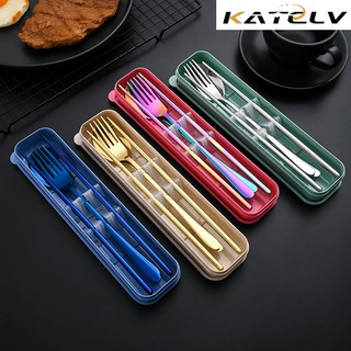 Set muỗng nĩa và đôi đũa KATELV thép không gỉ 304 phong cách Hàn Quốc tiện lợi