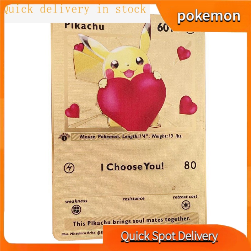 ✨✨Bộ Sưu Tập Thẻ Bài Pokemon Bằng Kim Loại Sắt Màu Vàng Kim in Chữ Tiếng Anh Cho Trẻ Em