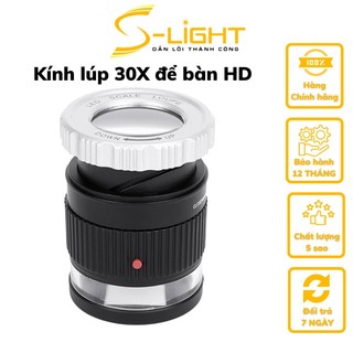 Kính lúp 30X để bàn thấu kính thủy tinh HD có đèn 9006B có thước đo