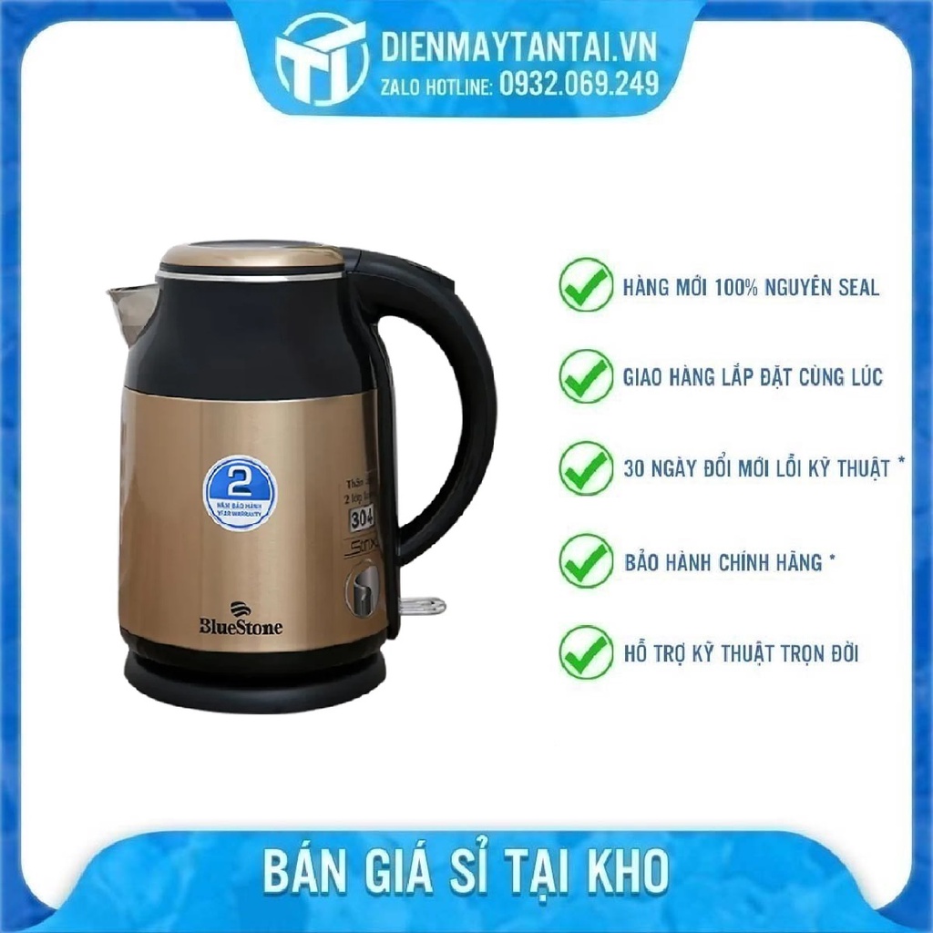 Bình đun siêu tốc Bluestone 1.8 lít KTB-3369 Công suất 1800W, Tự ngắt khi nước sôi và khi cạn nước, Bảo hành 24 tháng