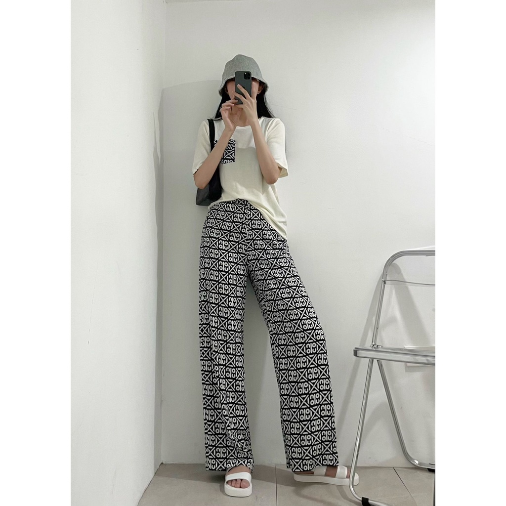 Set Bộ Áo Thun Quần Lụa A1285 Họa Tiết Sang Chảnh Độc Đáo