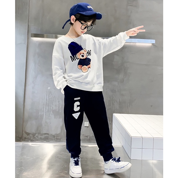 Quần Áo Bé TraiThu Đông Habi Fashion HB2210 Họa Tiết Chữ MOSCHI Cá Tính Dễ Thương Cho Bé 16-40KG