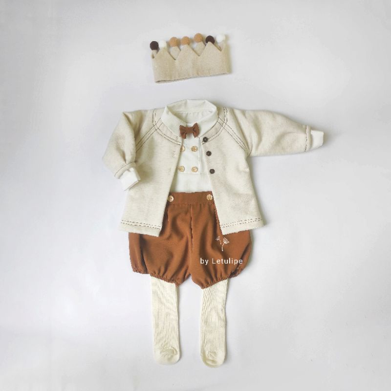 Bộ liền bodysuit hoàng tử trắng cài khuy phong cách hàn quốc cho bé trai sơ sinh