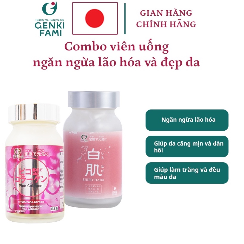 Combo Viên uống Genki Fami ngăn ngừa lão hóa đẹp da tóc móng cân bằng nội tiết tố nữ 