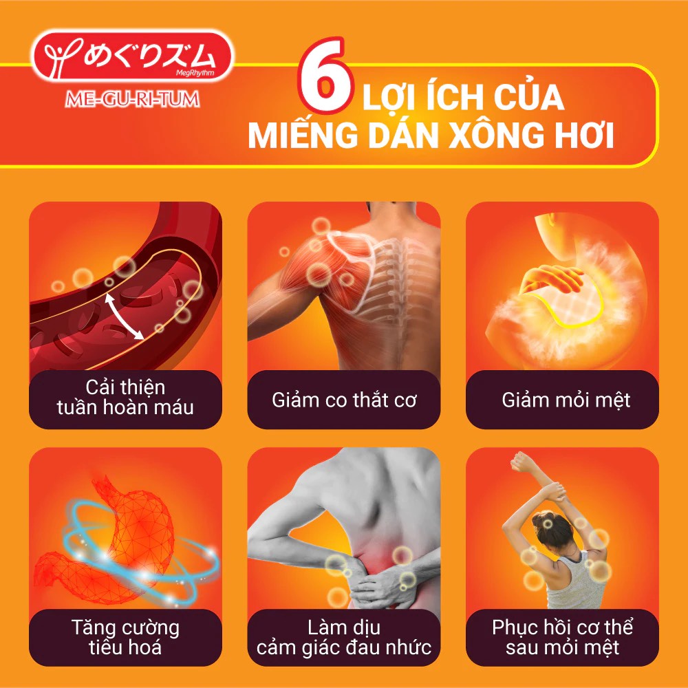 Miếng dán nóng xông hơi MegRhythm Vùng Vai Lưng - Giảm đau nhanh chóng, hiệu quả.