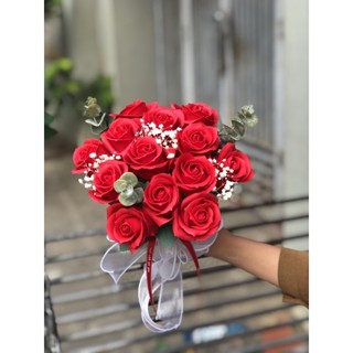 Bó hoa hồng sáp cầm tay cô dâu - cài ái chú rể FG28922