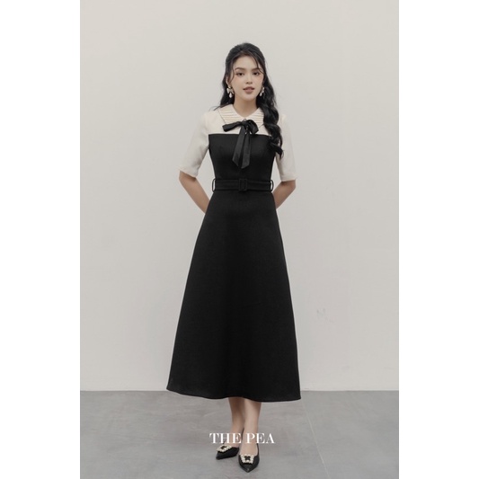 CAMILA DRESS by Thepeavn - Đầm dạ tex dáng dài cổ xếp li thắt belt