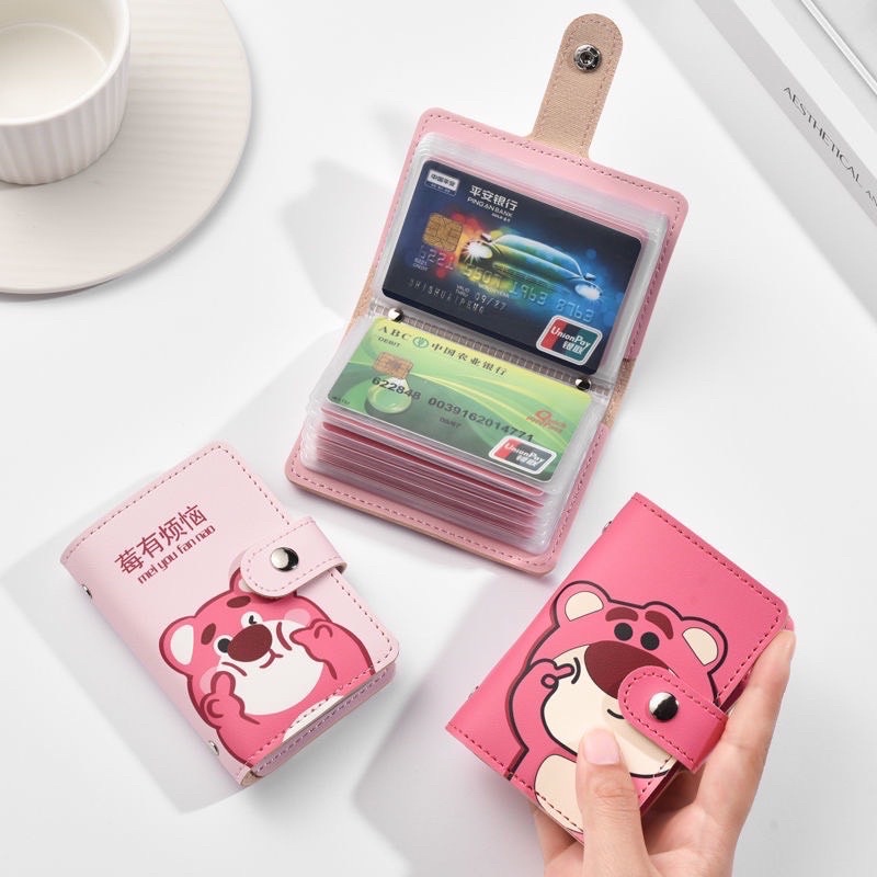 Ví Đựng Thẻ Mini Nhiều Ngăn Họa Tiết Gấu Dâu Lotso Xinh Xắn Dễ Thương