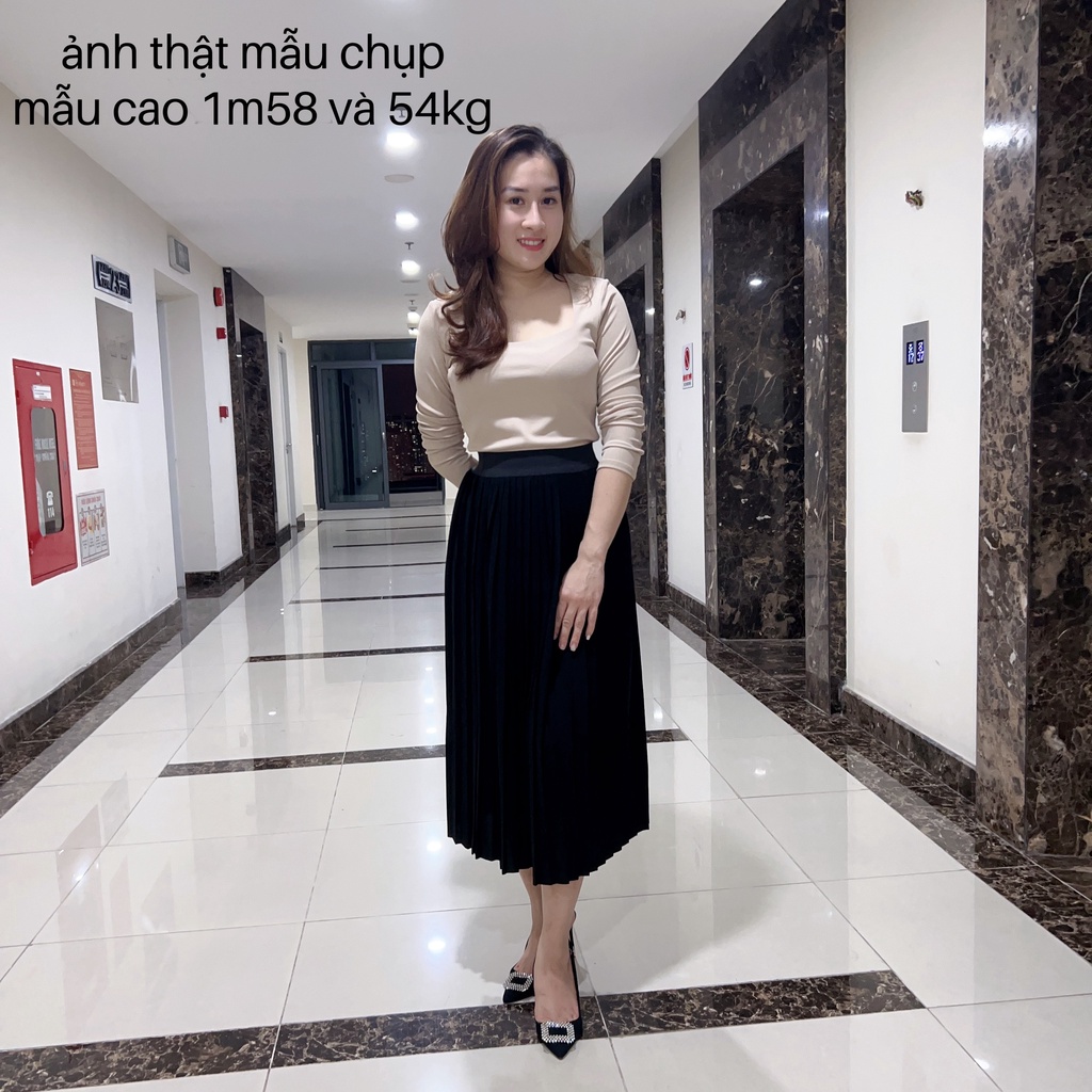 Chân váy tầng xếp ly 75cm , chân váy nữ bigsize , trắng đen dáng dài ngắn xòe phong cách công 4 tang, CV5