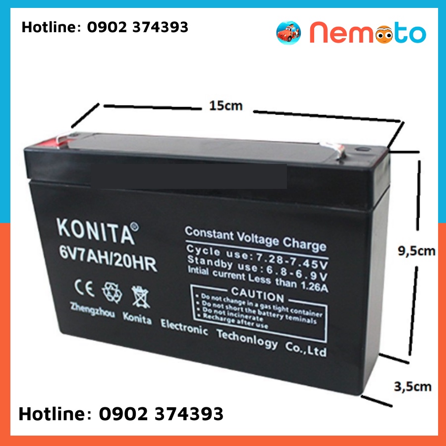 Bình Acquy xe điện trẻ em 6v4.5AH - 6v7AH - 12v7AH - 12V8 - 12V10 (Bảo hành 3 tháng)