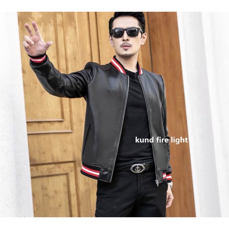 Áo da cừu thật 100% bomber bóng chày