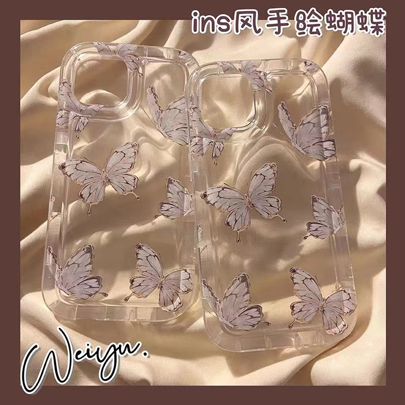 Ốp Điện Thoại TPU Dẻo Trong Suốt Họa Tiết Bươm Bướm Hồng Cho IPhone 14 13 12 11 Pro XS Max X XR 8 7 6 6S Plus