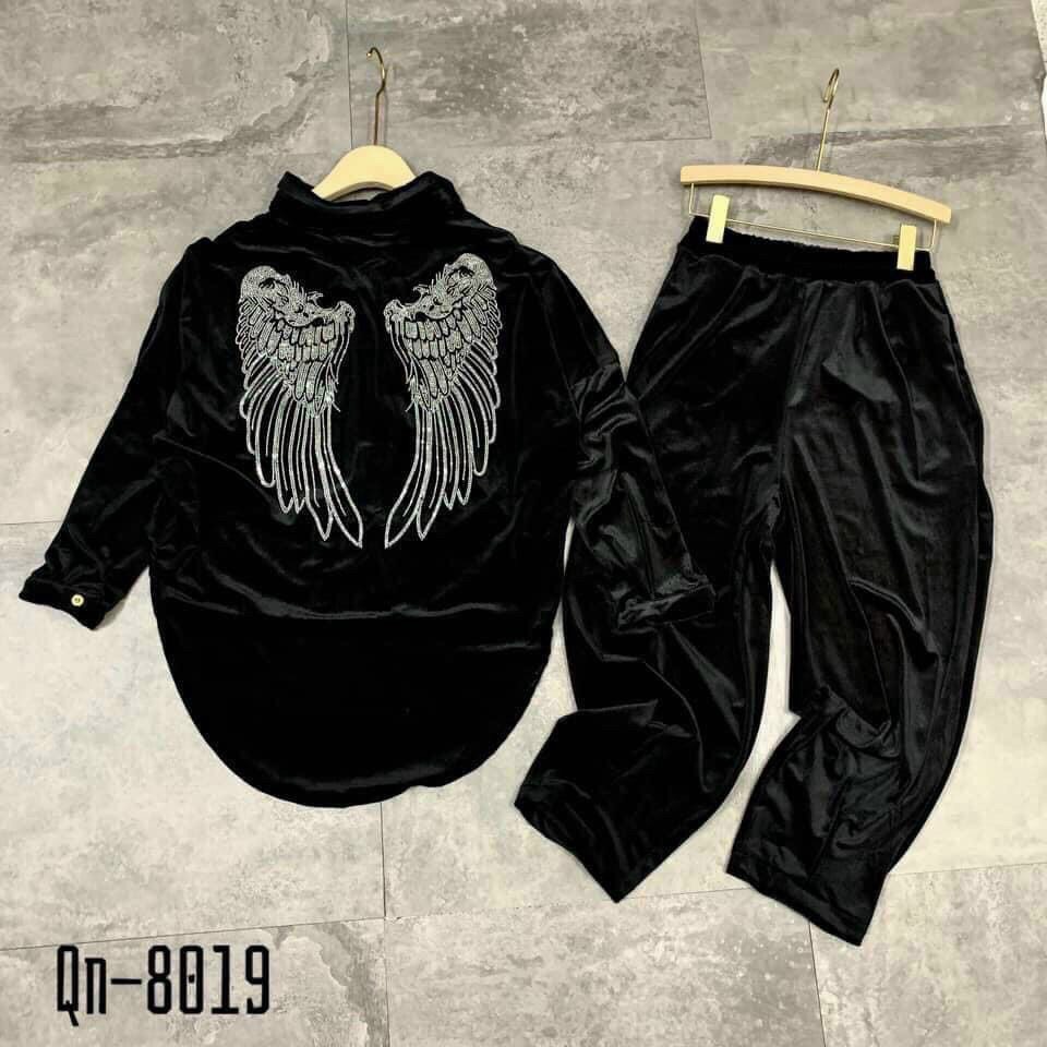 BỘ NHUNG ĐÍNH ĐÁ CHẤT NHUNG VELVET CAO CẤP ĐÔI CÁNH VÀ NY NỮ HOT TREND