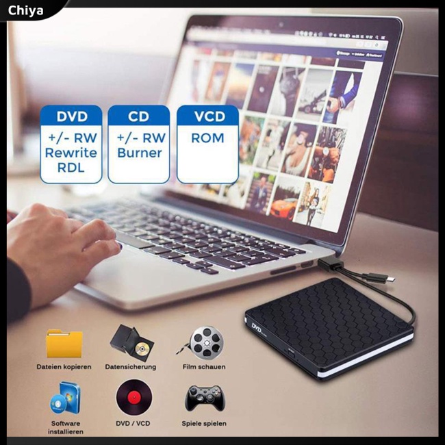 Ổ Đĩa Ngoài Giao Diện Type-c 3.0U Usb Cho Đầu Đọc Đĩa Cd / dvd / vcd Di Động Tiện Dụng