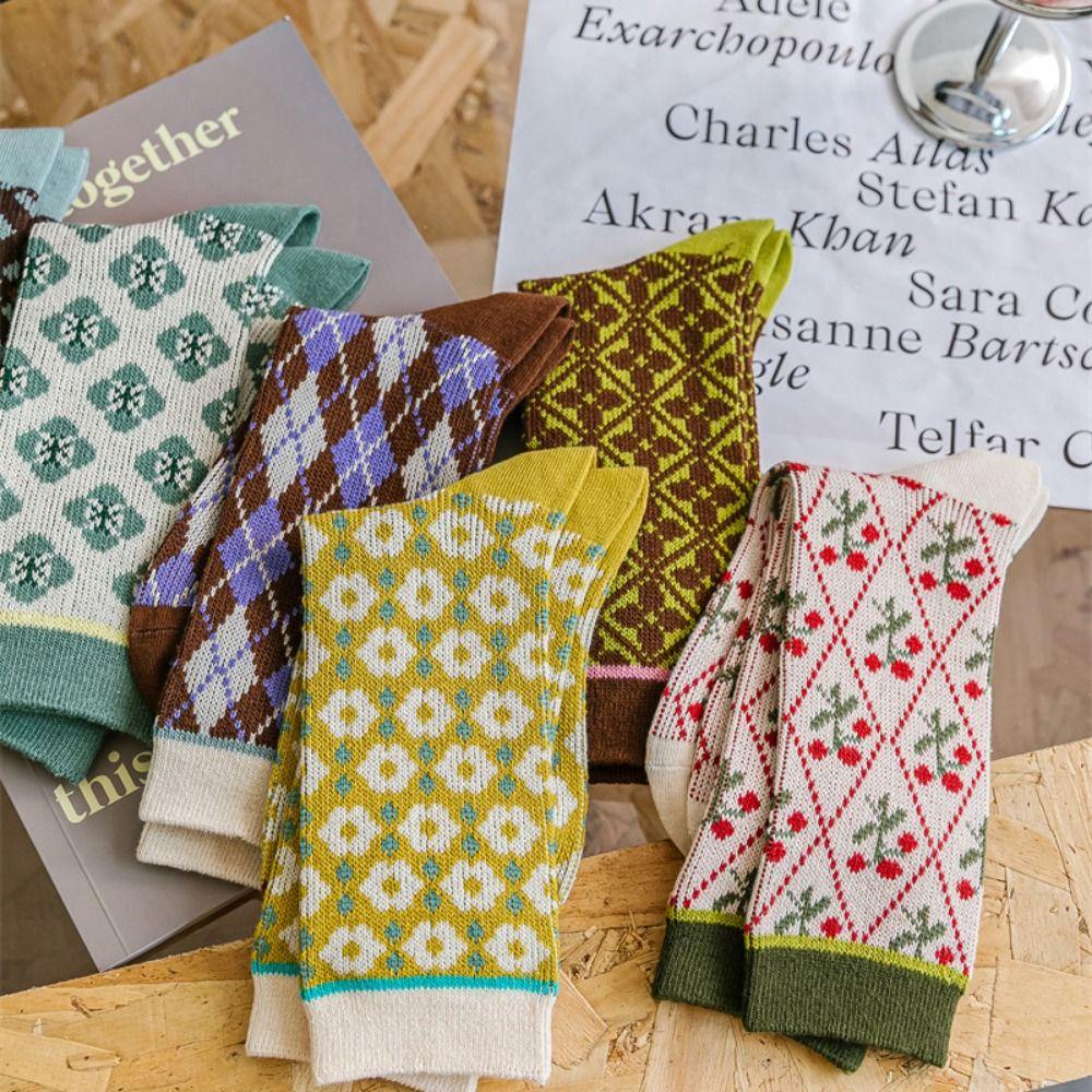 Vớ Cotton Cổ Trung Thoải Mái Họa Tiết Kẻ Sọc Phong Cách Harajuku Thời Trang Mùa Thu Cho Nữ