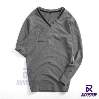 [XẢ KHO] Áo thun nam tay dài hàn quốc cổ tim hai nút cổ RKL013 - áo phông nam dài tay đẹp