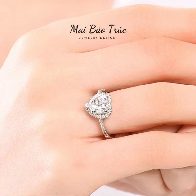 Nhẫn nữ bạc cao cấp 925 xi bạch kim đá Moissanite 7mm được Mai Bảo Trúc thiết kế phá cách - MBT019
